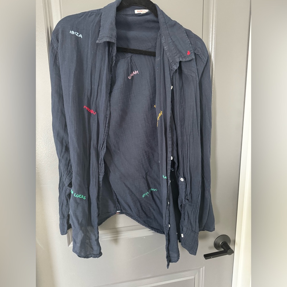 Sundry Blue Button Down Shirt Top